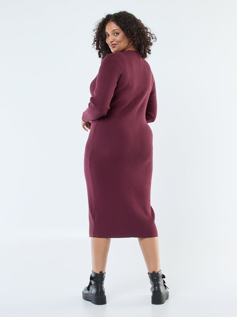 Lange jurk van ribstof met goudkleurige knopen Rood - Kiabi