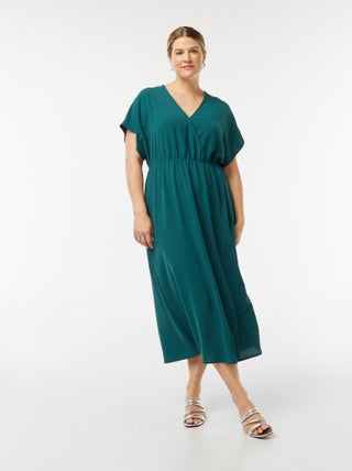 Lange jurk van stretchtricot met korte mouw