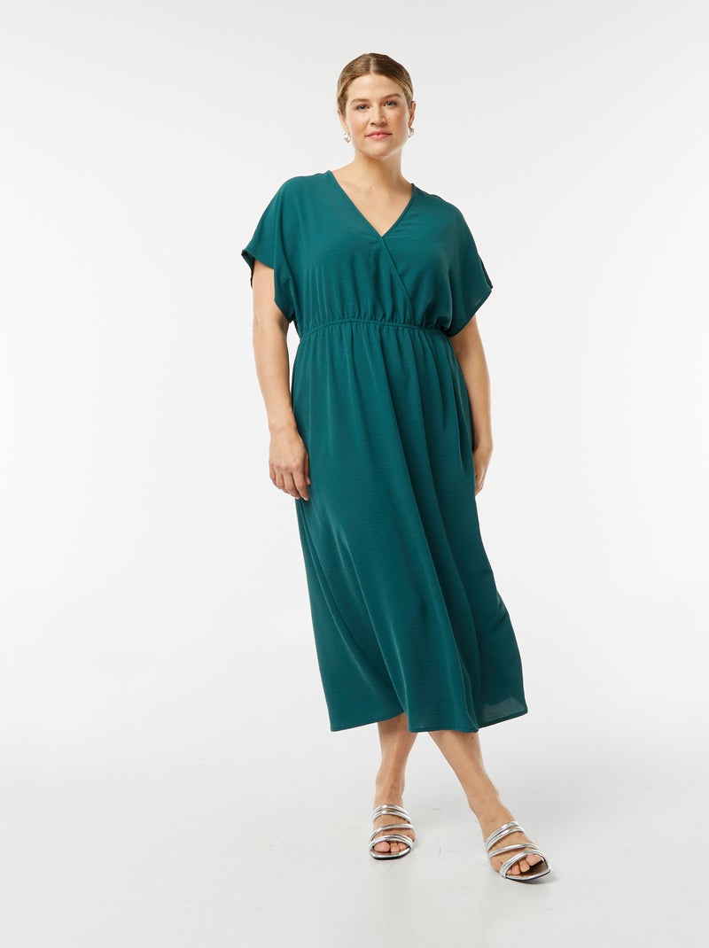 Lange jurk van stretchtricot met korte mouw BLAUW - Kiabi