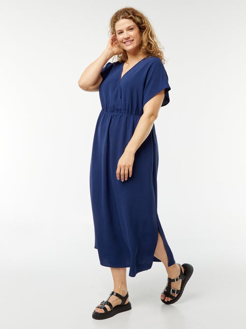Lange jurk van stretchtricot met korte mouw - Kiabi