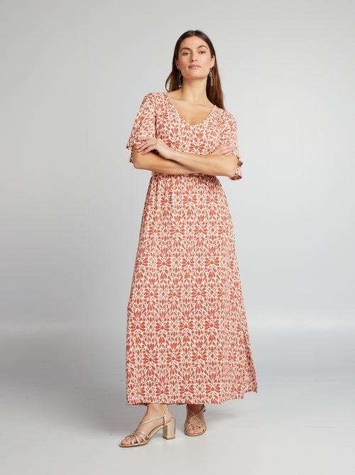 Lange jurk van wafelstof met print - Kiabi