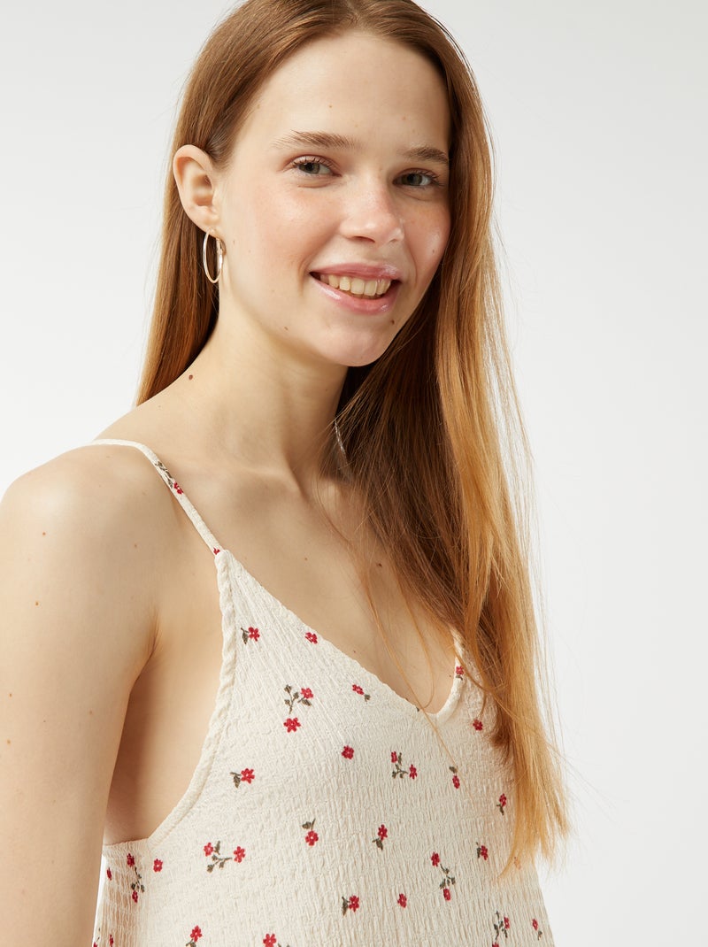 Lange jurk van wafelstof met spaghettibandjes BIEGE - Kiabi