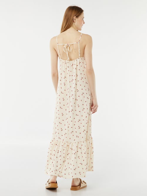 Lange jurk van wafelstof met spaghettibandjes - Kiabi