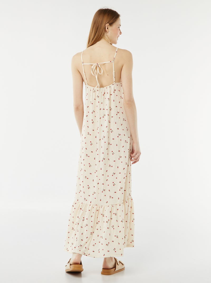 Lange jurk van wafelstof met spaghettibandjes BIEGE - Kiabi