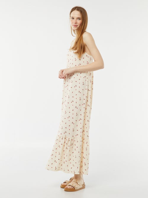 Lange jurk van wafelstof met spaghettibandjes - Kiabi