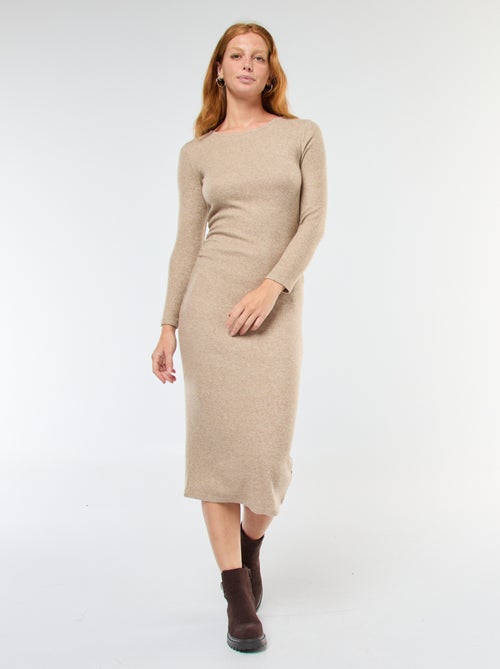 Lange jurk van zacht tricot met lange mouwen - Kiabi