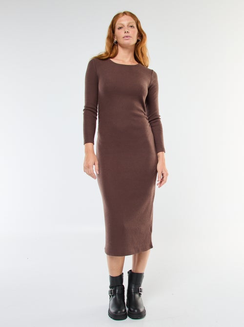 Lange jurk van zacht tricot met lange mouwen - Kiabi