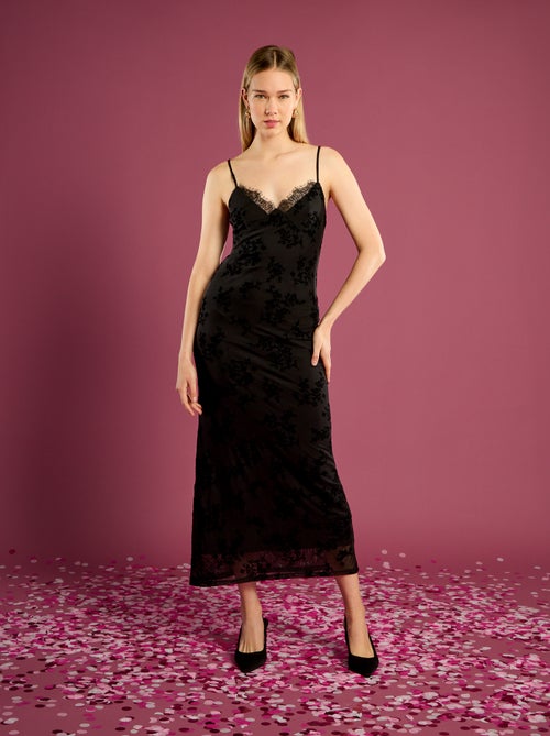 Lange kanten jurk met bloemmotief - Kiabi