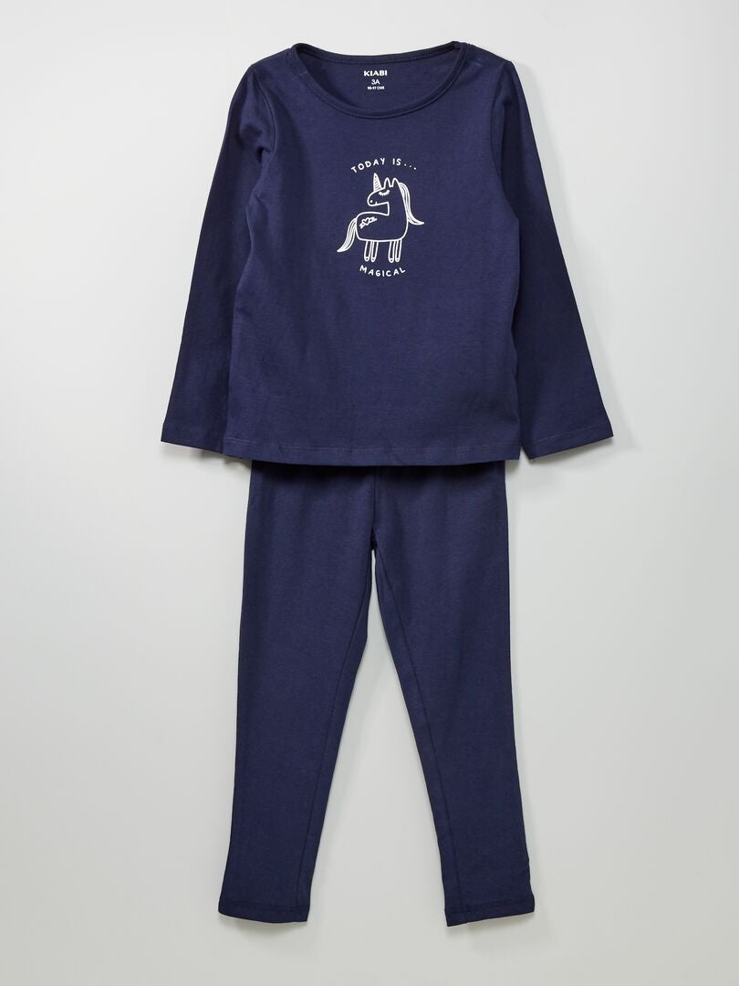 Lange katoenen pyjama met print - 2-delig BLAUW - Kiabi