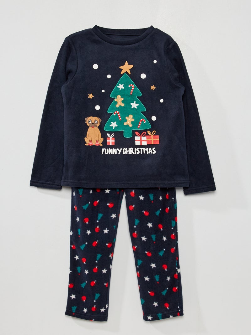 Lange kerstpyjama van fleecestof BLAUW - Kiabi