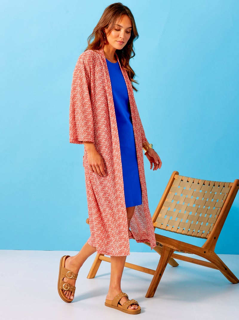 Lange kimono met print en ceintuur batik - Kiabi