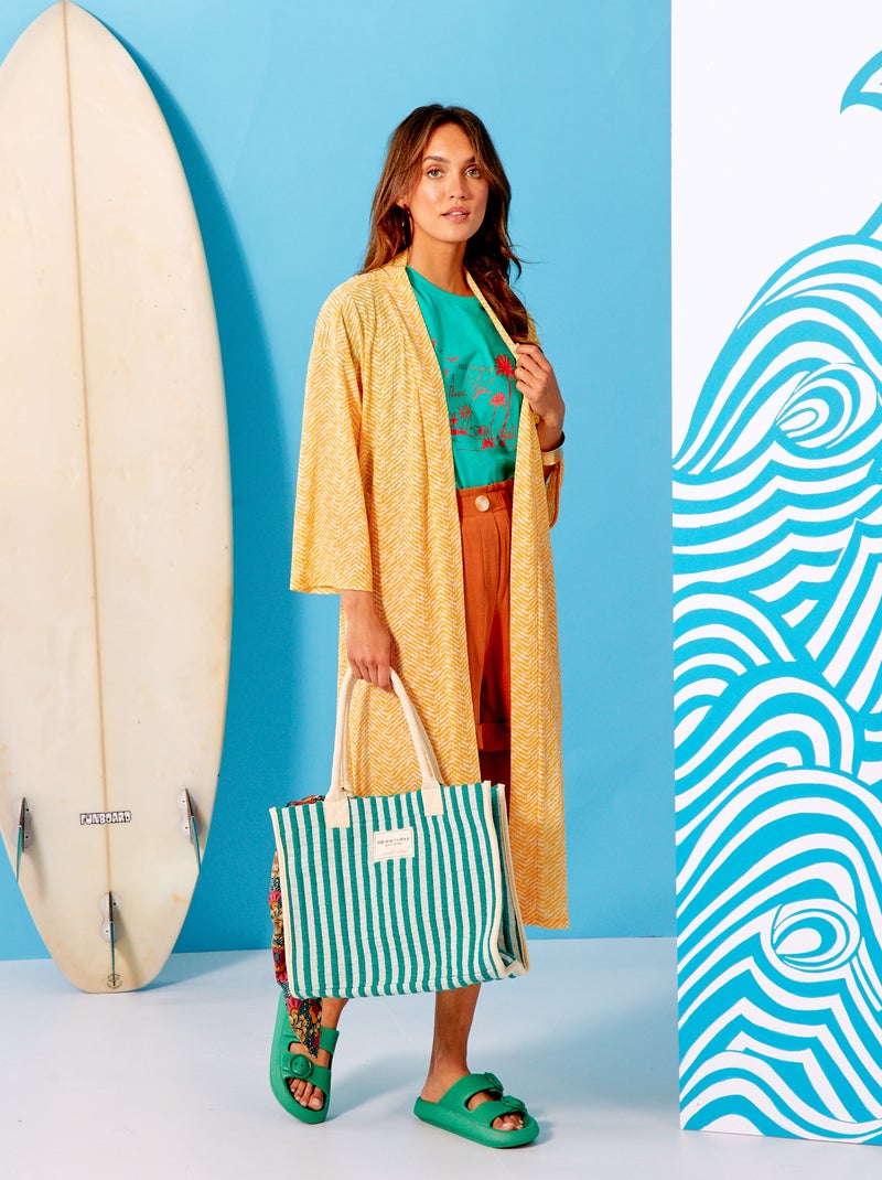 Lange kimono met print en ceintuur GEEL - Kiabi