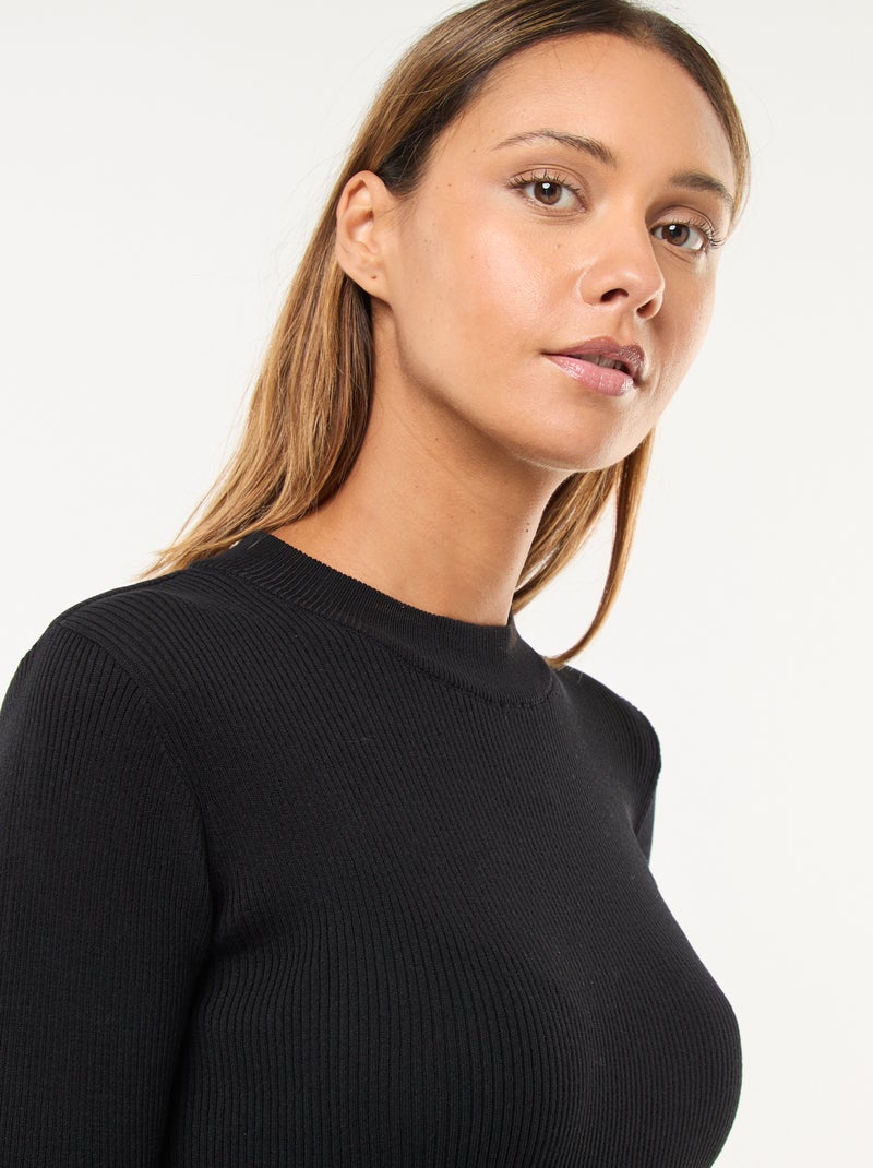 Lange kokerjurk van ribstof zwart - Kiabi