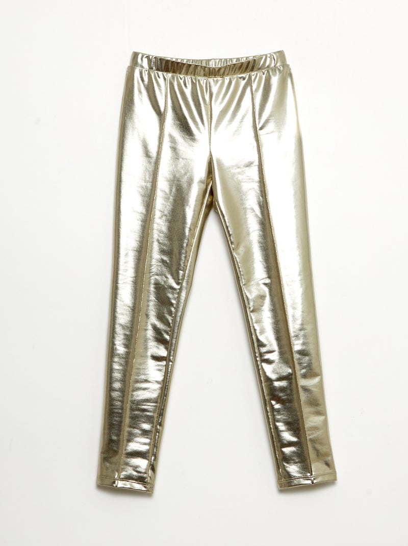 Lange legging van imitatieleer Biege - Kiabi