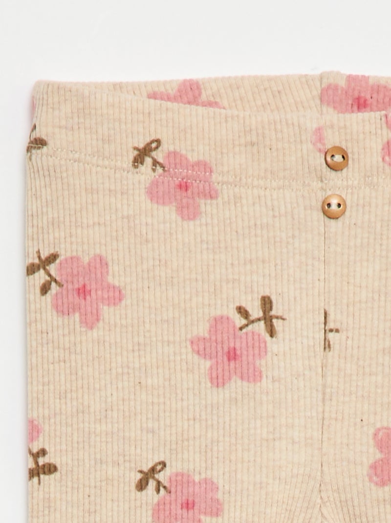 Lange legging van ribtricot met motiefje Biege - Kiabi