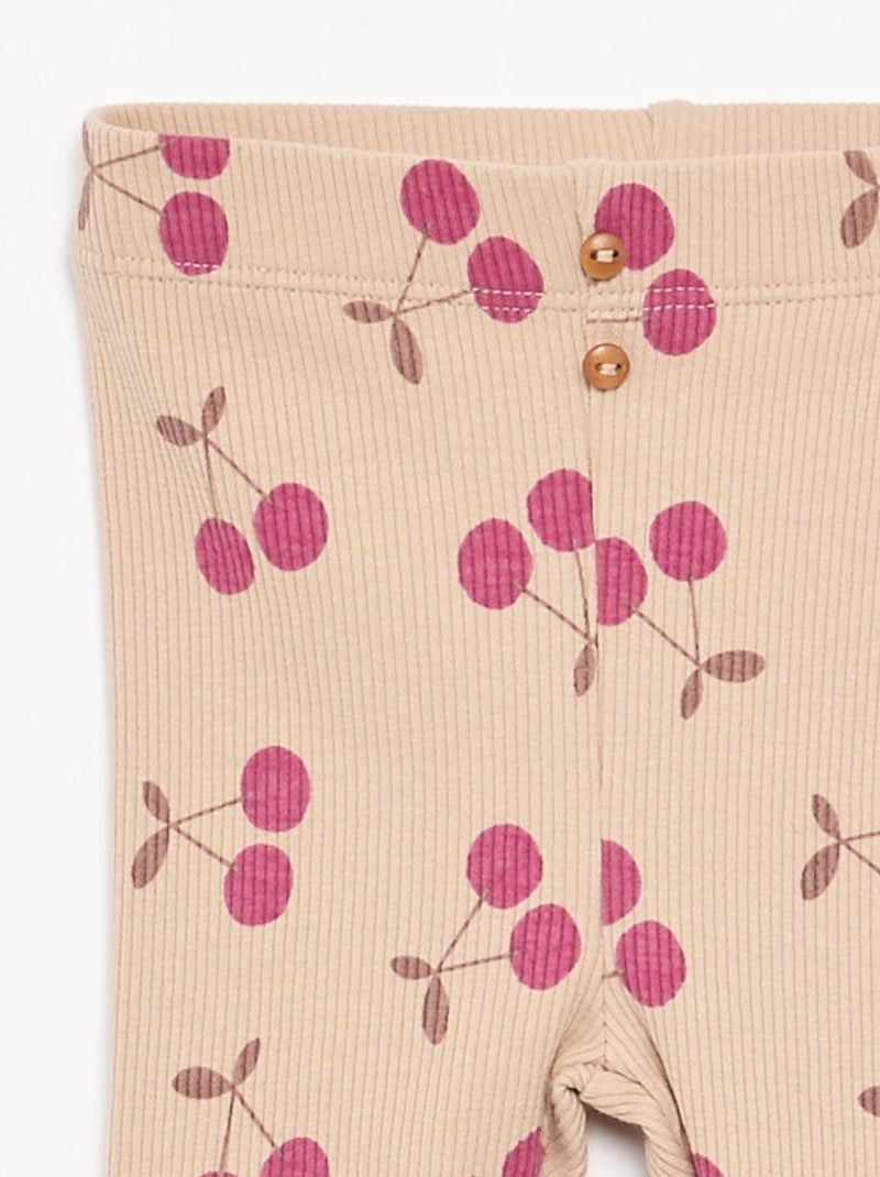 Lange legging van ribtricot met motiefje Biege - Kiabi