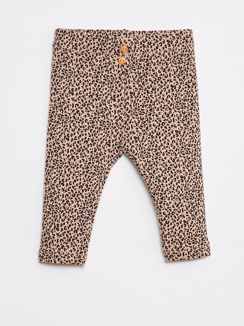 Lange legging van ribtricot met motiefje Biege - Kiabi