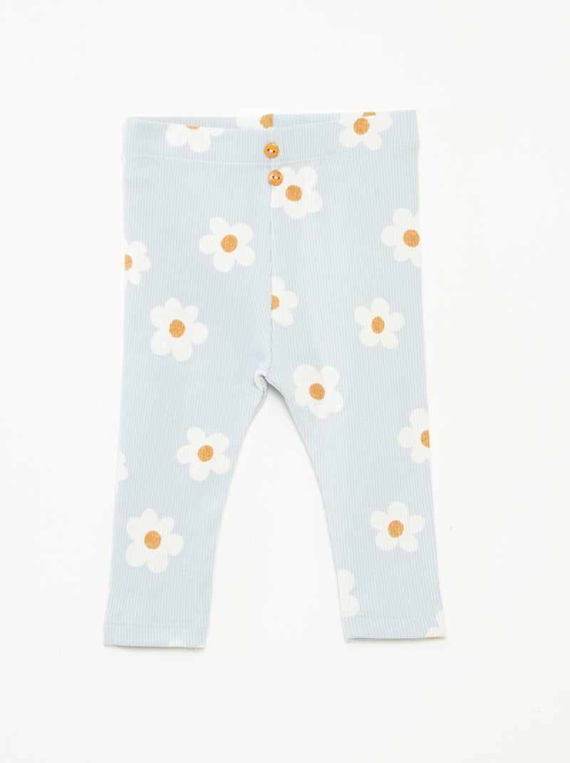 Lange legging van ribtricot met motiefje Blauw - Kiabi