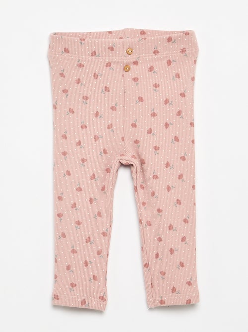 Lange legging van ribtricot met motiefje - Kiabi