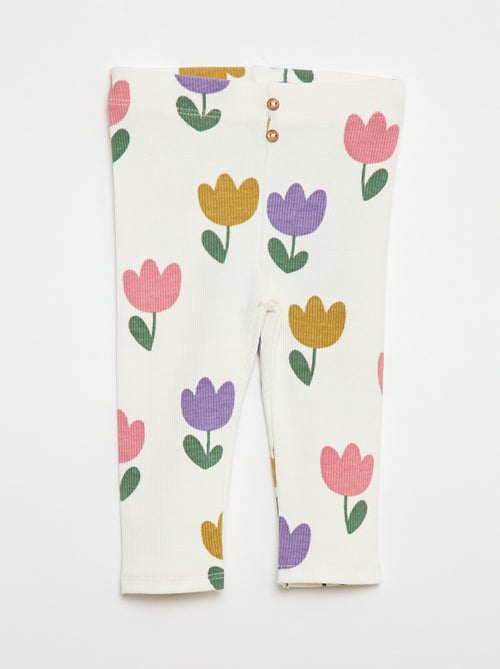 Lange legging van ribtricot met motiefje - Kiabi