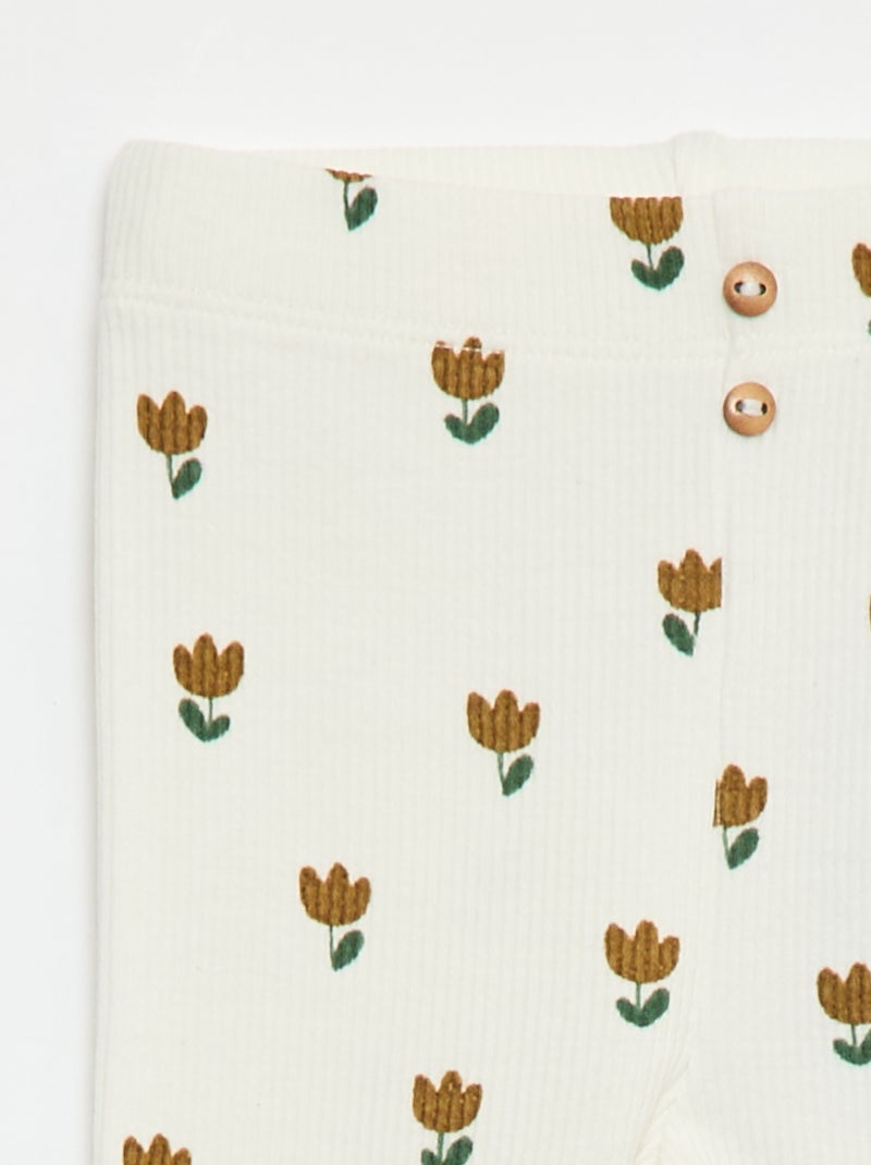 Lange legging van ribtricot met motiefje Wit - Kiabi