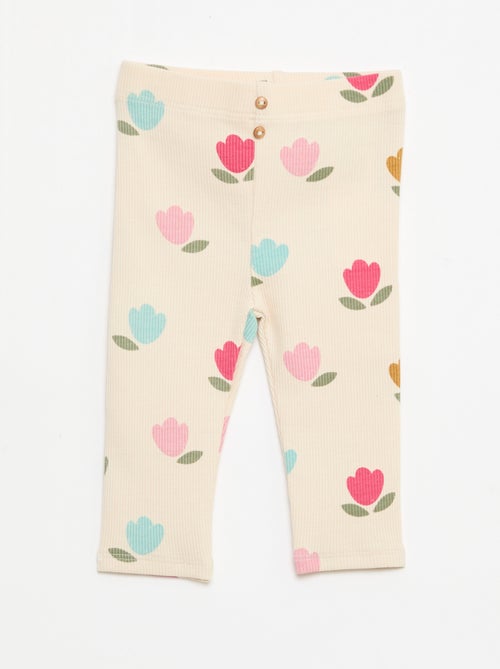 Lange legging van ribtricot met motiefje - Kiabi