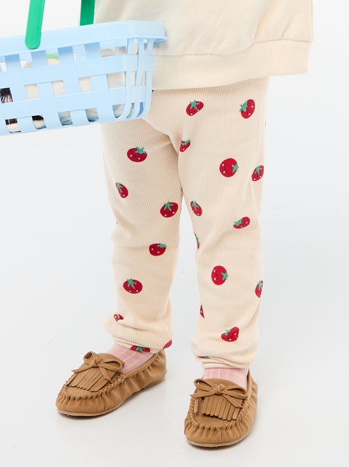 Lange legging van ribtricot met motiefje - Kiabi