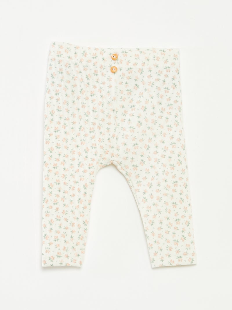 Lange legging van ribtricot met motiefje Wit - Kiabi