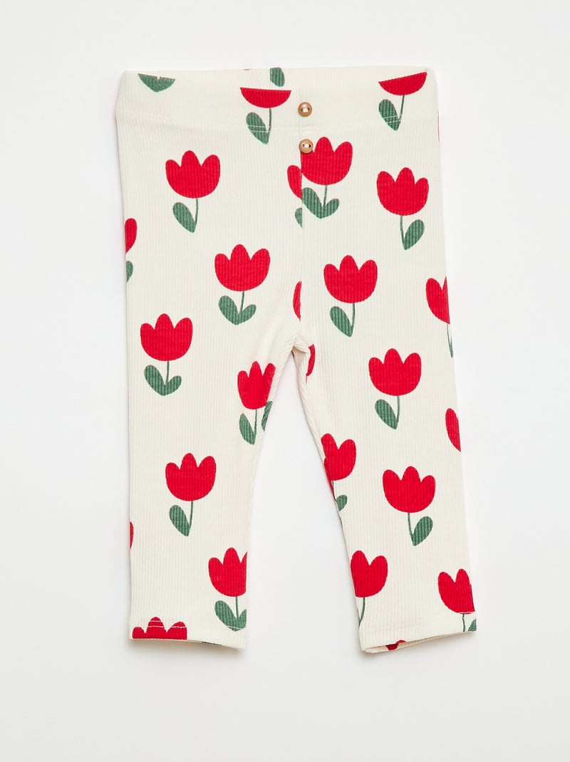 Lange legging van ribtricot met motiefje Wit - Kiabi