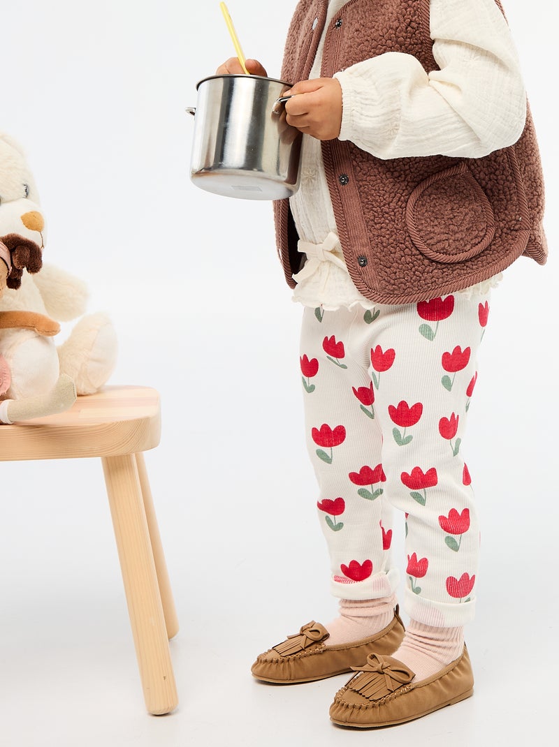 Lange legging van ribtricot met motiefje Wit - Kiabi