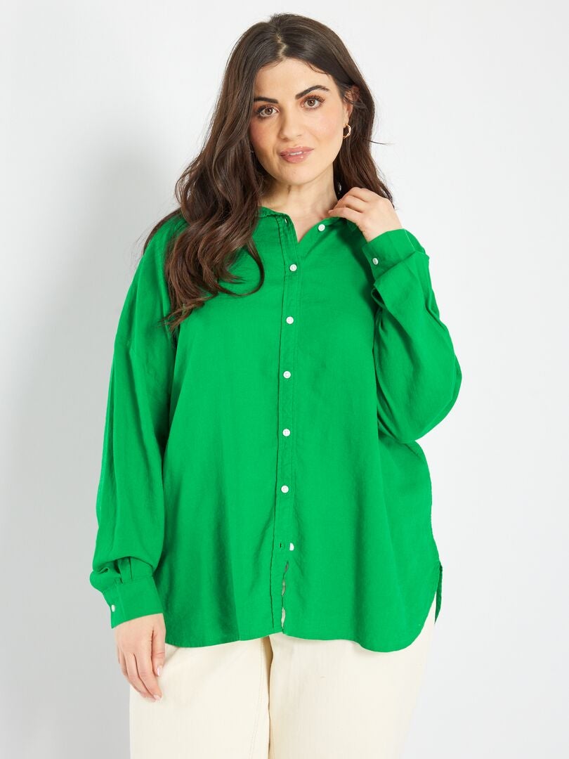 Lange, linnen blouse groen - Kiabi