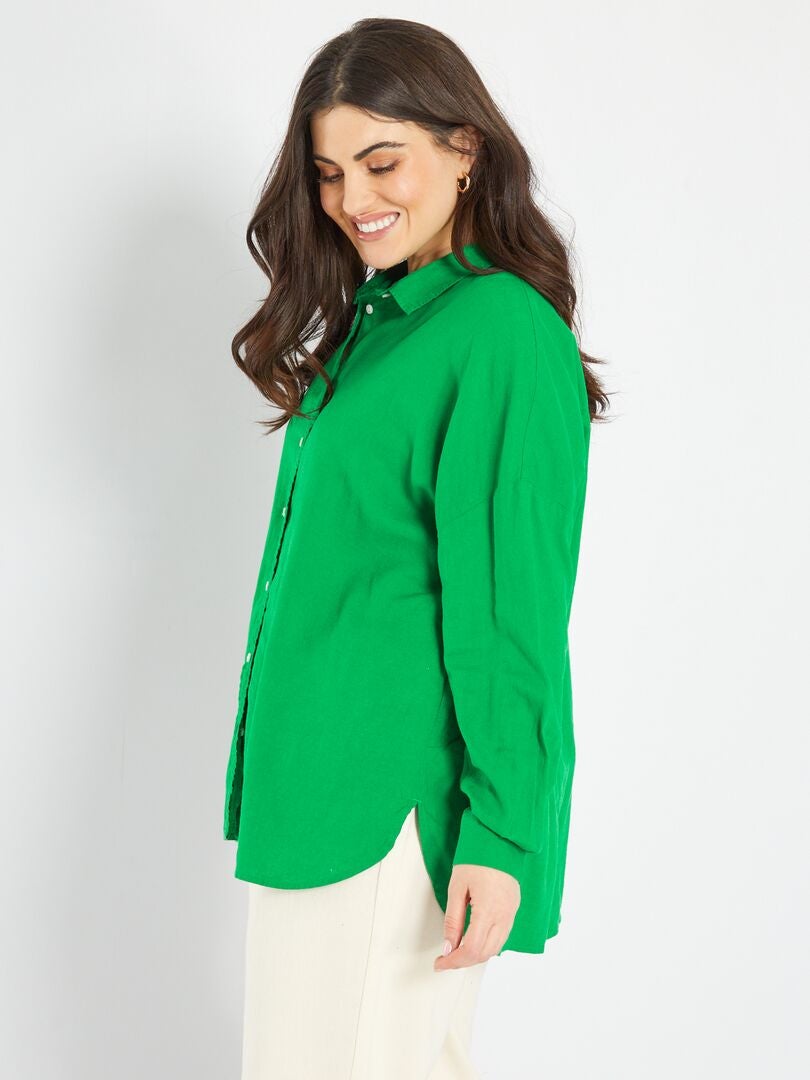 Lange, linnen blouse groen - Kiabi
