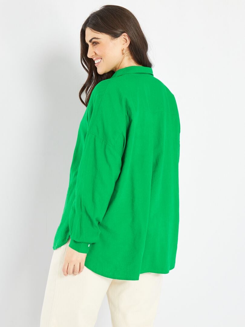 Lange, linnen blouse groen - Kiabi