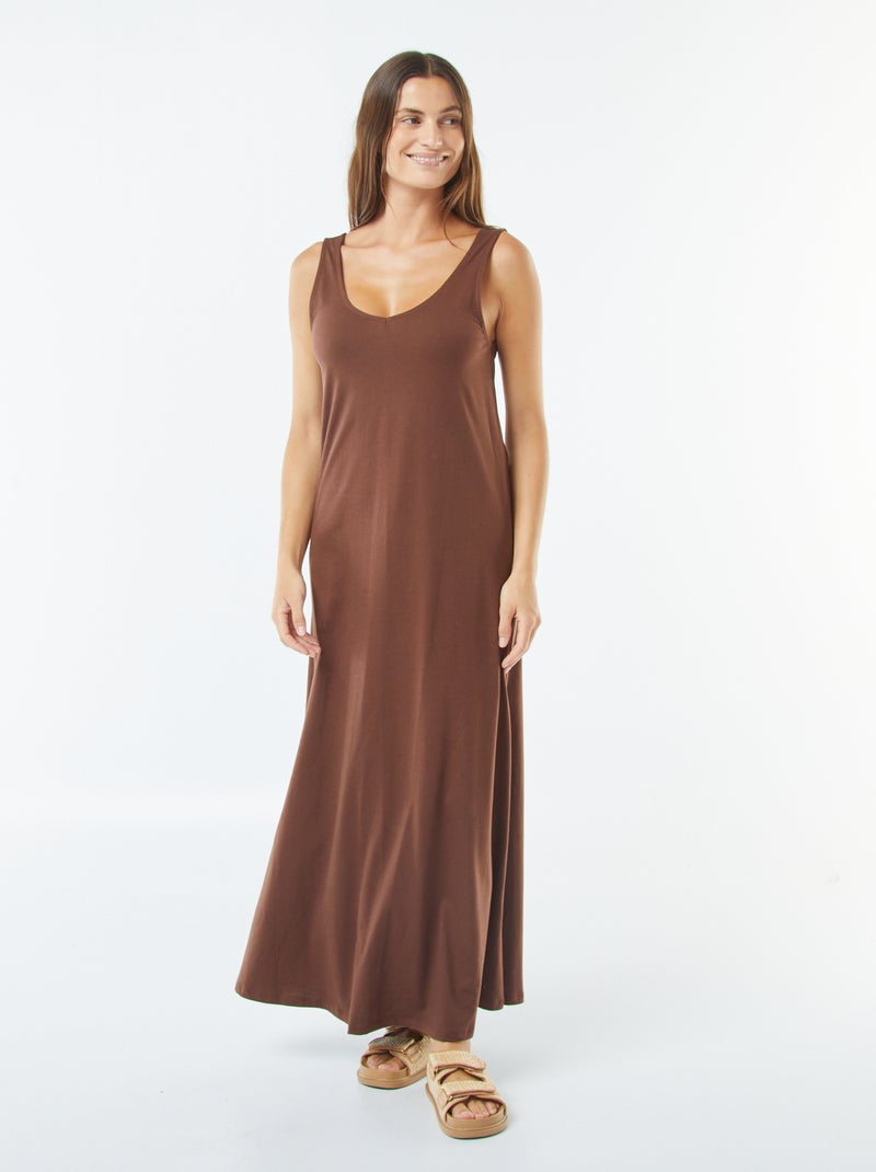 Lange mouwloze jurk Bruin - Kiabi