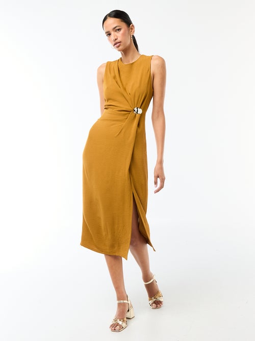 Lange mouwloze jurk met gedrapeerd effect - Kiabi