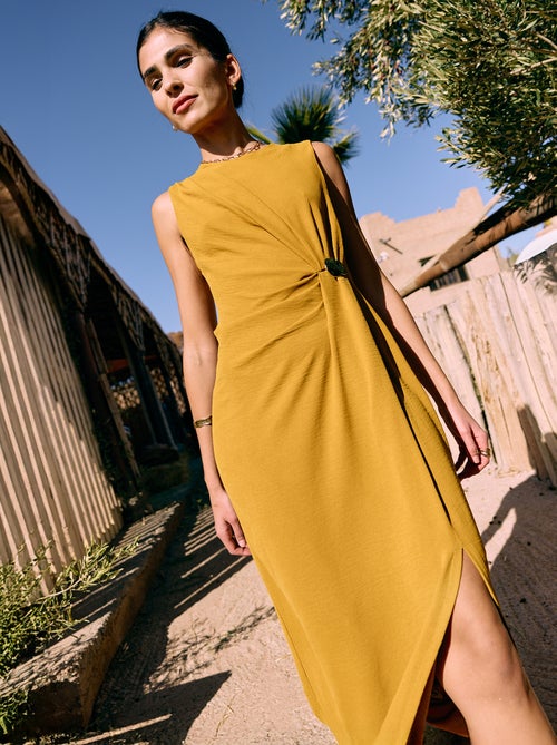 Lange mouwloze jurk met gedrapeerd effect - Kiabi