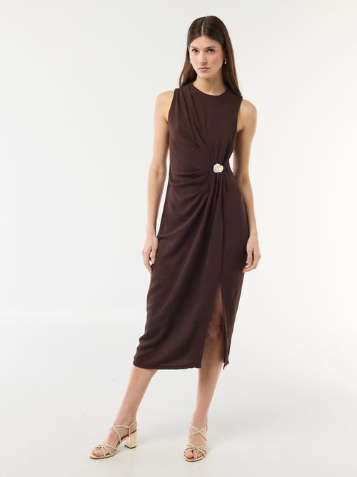 Lange mouwloze jurk met gedrapeerd effect - Kiabi