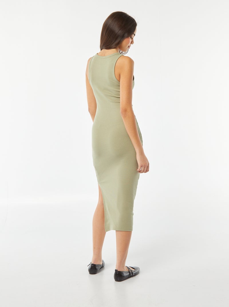 Lange, mouwloze, strakke jurk van ribtricot GROEN - Kiabi