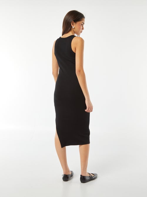 Lange, mouwloze, strakke jurk van ribtricot - Kiabi