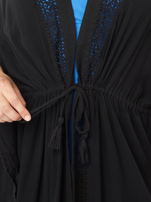 Lange open strandjurk met boordjes in macramé - Kiabi