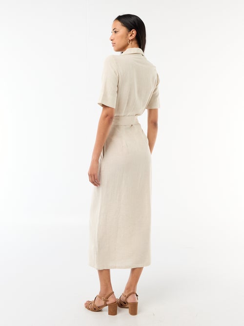 Lange overhemdjurk met korte mouwen van katoen en linnen - Kiabi