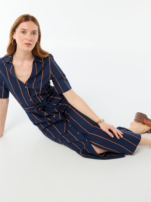 Lange overhemdjurk met korte mouwen van katoen en linnen - Kiabi