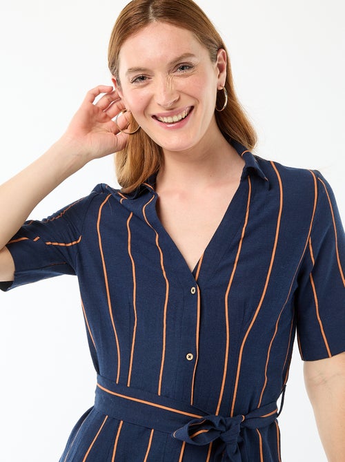 Lange overhemdjurk met korte mouwen van katoen en linnen - Kiabi