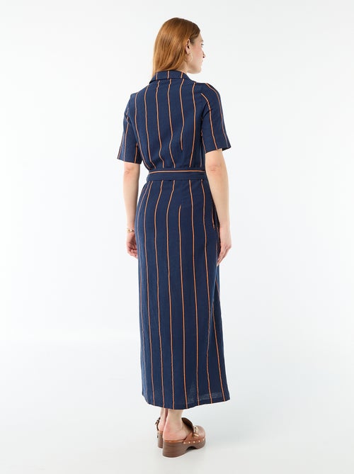 Lange overhemdjurk met korte mouwen van katoen en linnen - Kiabi