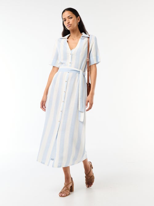 Lange overhemdjurk met korte mouwen van katoen en linnen - Kiabi