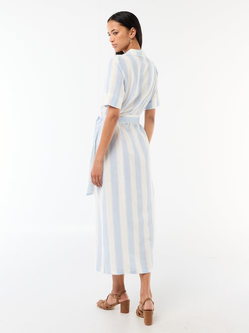 Lange overhemdjurk met korte mouwen van katoen en linnen - Kiabi