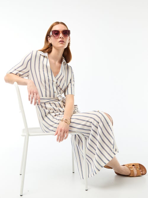 Lange overhemdjurk met korte mouwen van katoen en linnen - Kiabi