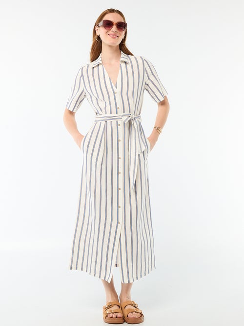 Lange overhemdjurk met korte mouwen van katoen en linnen - Kiabi