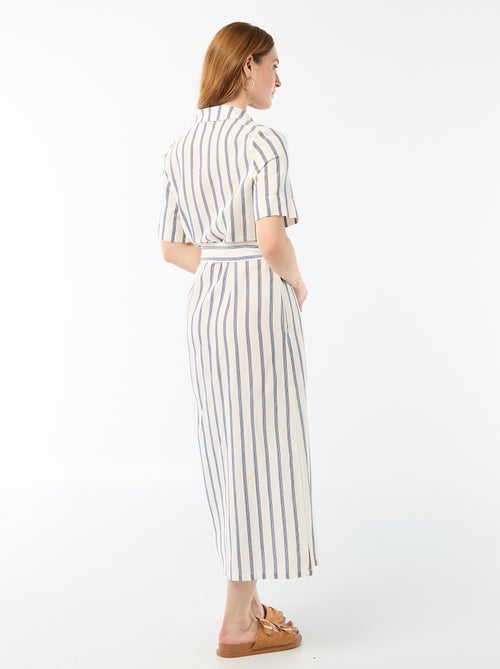 Lange overhemdjurk met korte mouwen van katoen en linnen - Kiabi