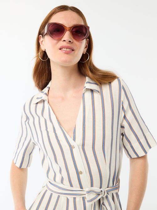 Lange overhemdjurk met korte mouwen van katoen en linnen - Kiabi